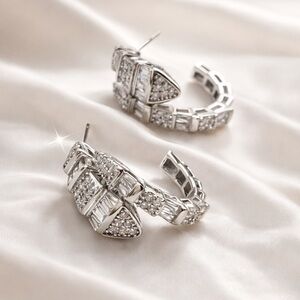 Serpenti / Serpent Style Baguette & Pavé Crystal Hoop Earrings